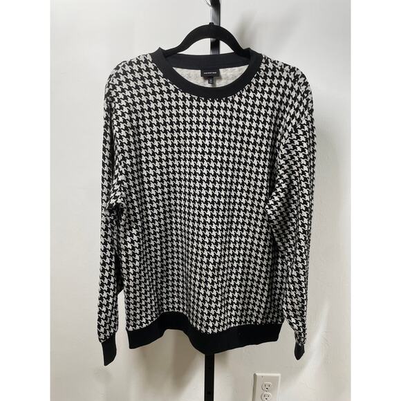WHO WHAT WEAR Houndstooth Sweater Black White Women's M Crewneck Pullover B&W - Picture 3 of 9